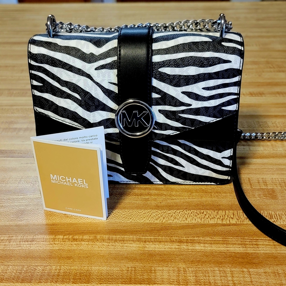 Michael Kors Zebra Stripe Crossbody Bag - Black and White
